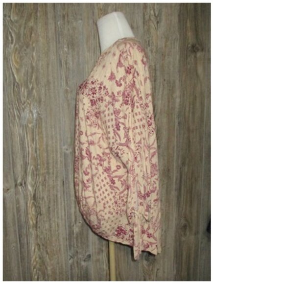 Daytrip Womens Small Tie Slv Top Taupe Burgundy Fairy Grunge Cottage Core Boho - Picture 3 of 13